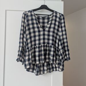 American Eagle Outfitters Navy and White Plaid Blouse